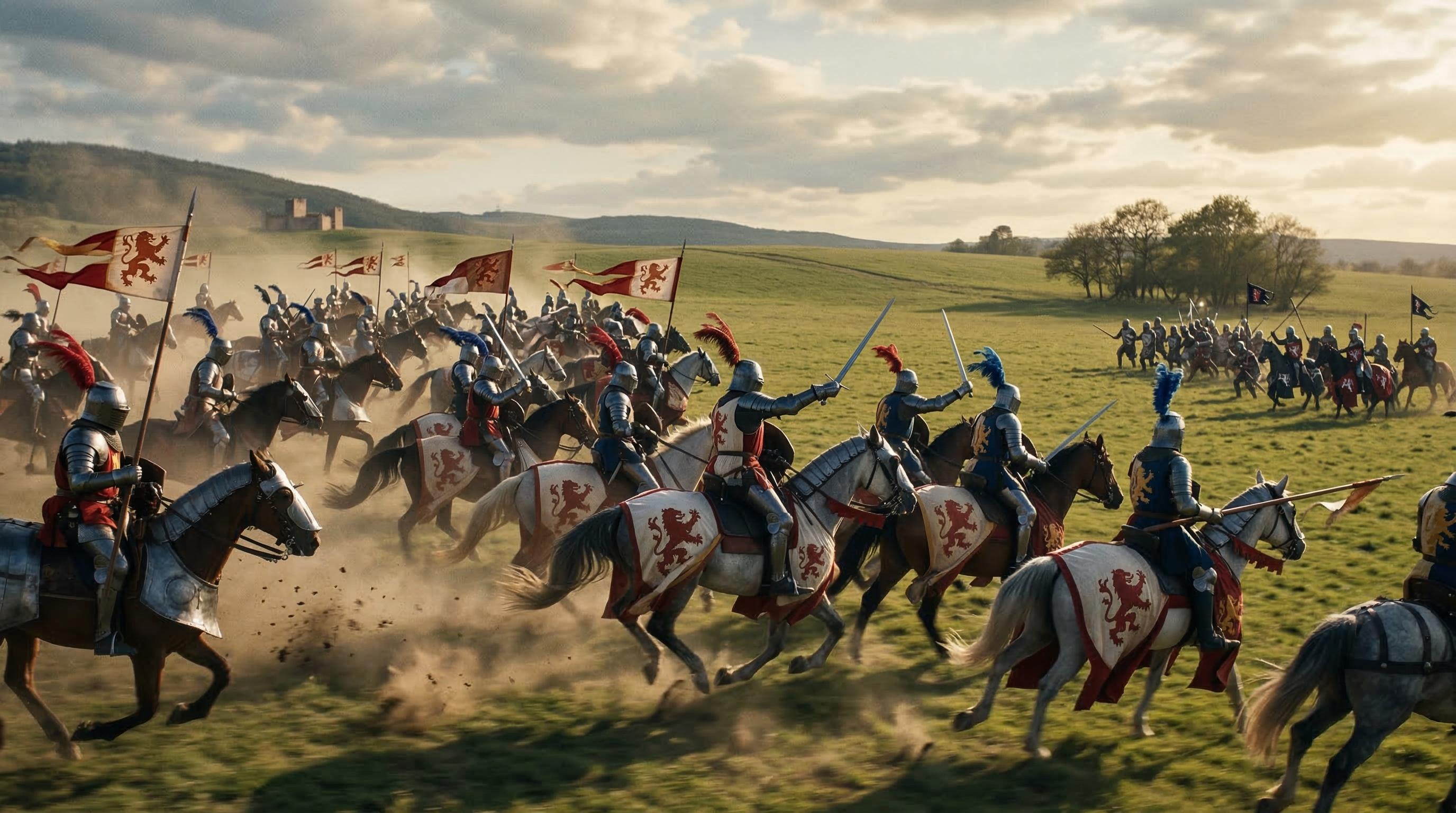 Mounted knights riding through the lands of Mittlemarch